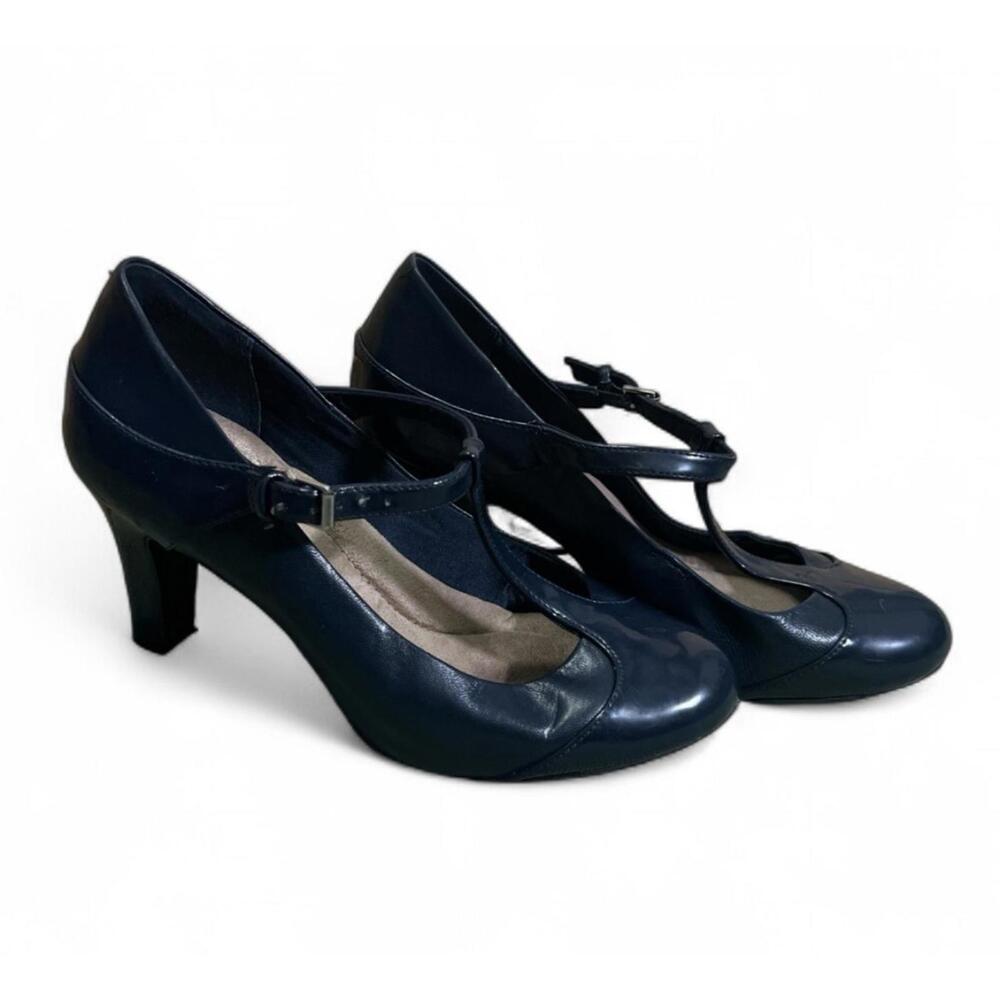 Giani Bernini Navy T-Strap Mid Heel Pumps